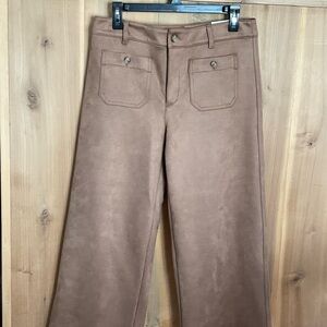 Wide Leg Faux Suede Pants - Tan